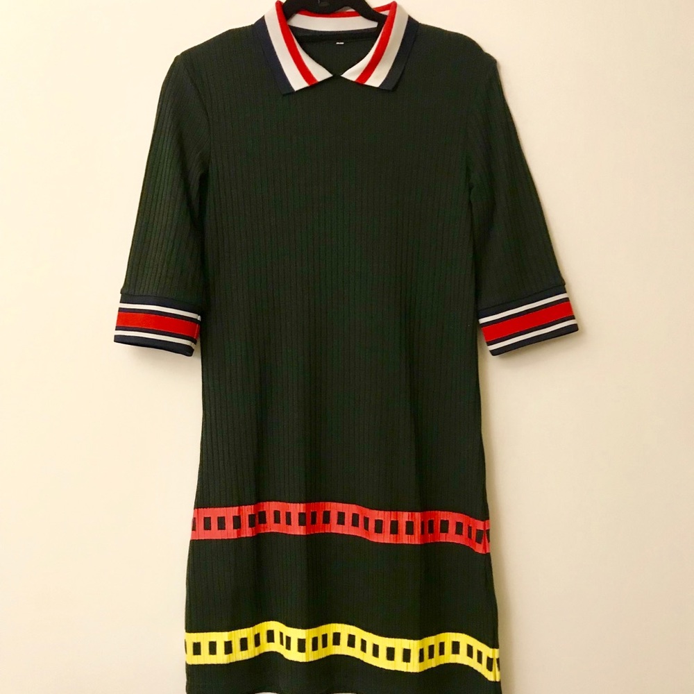 Forest Green color banded ribbed dress
